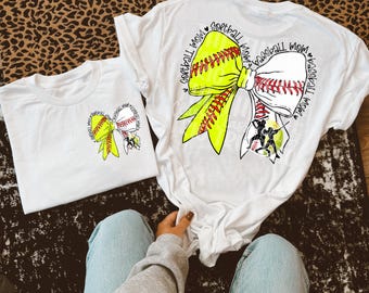 Softball and Baseball Mom | Digital Design | PNG | Sublimation | Coquette | Bow| Shirt Design | Trending | Mom of Both