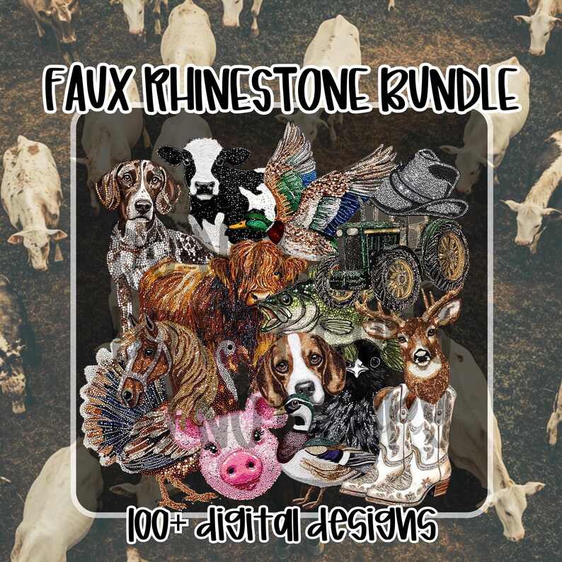 Faux Rhinestone PNG Bundle | 100+ Country & Animal Designs (Digital Download) image 2