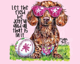 Preppy Dachshund Baseball PNG | Floral Spring Sports Design (Digital Download)
