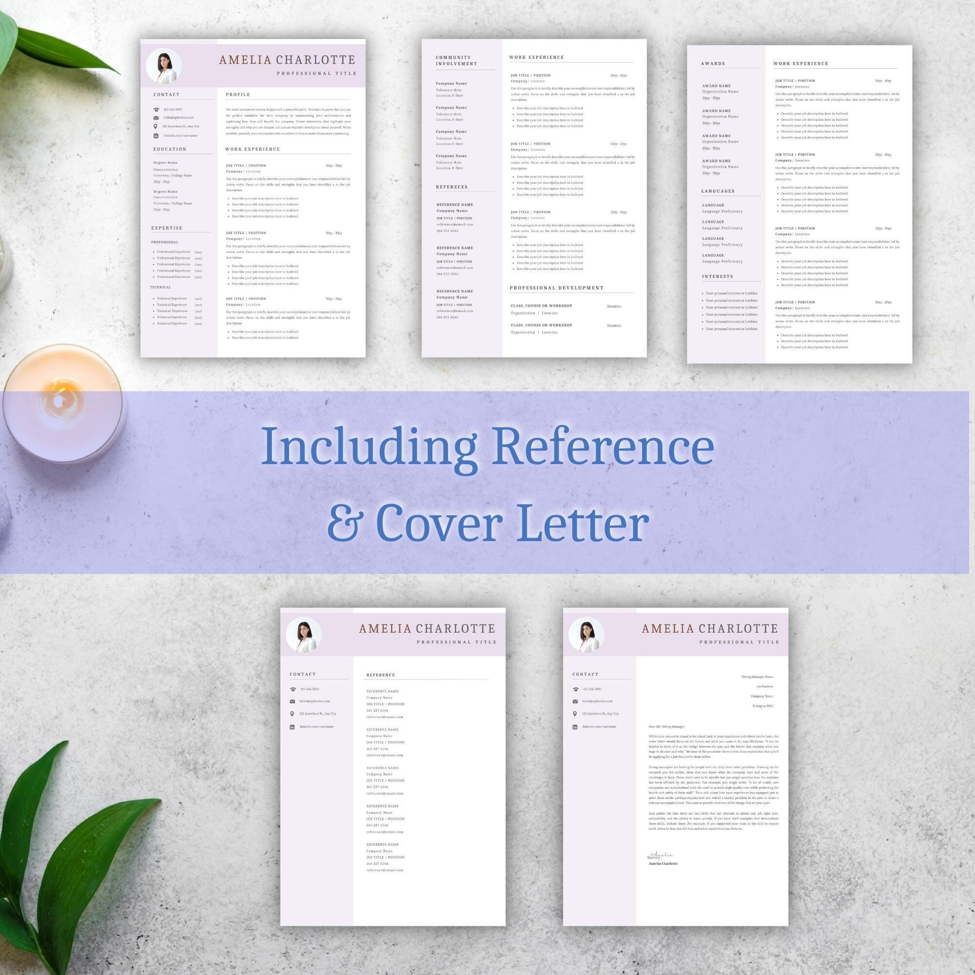 Custom resume template with cover letter edit in canva professional