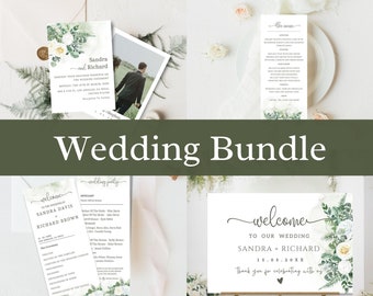 Custom Wedding Templates Editable in Canva, Includes Wedding Invitation, Program, Menu and Personalized Wedding Sign, DIY Wedding Stationery