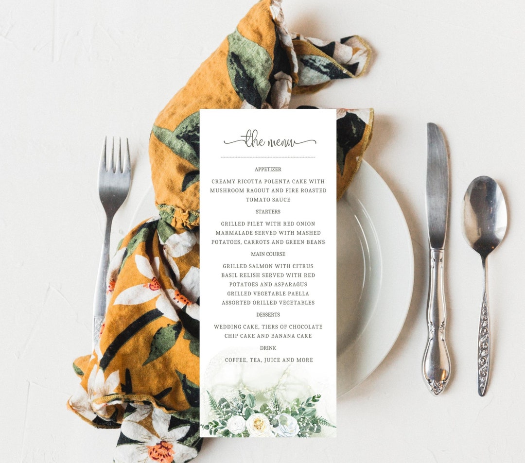Custom Wedding Menu Card Template Edit in Canva, Printable Wedding Menu