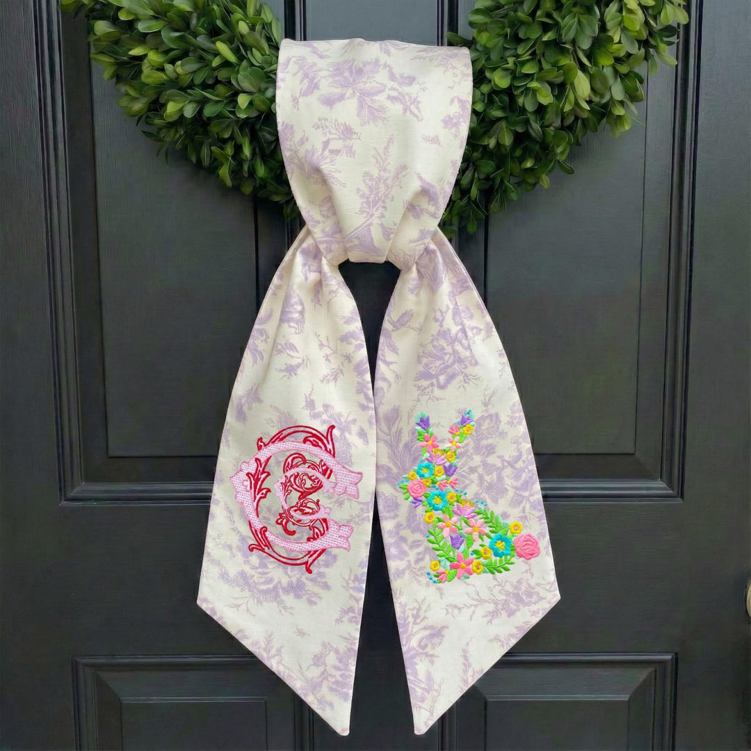 Spring Sashes Easter Bunny Pink Toile Wreath Sash, Easter Toile Wreath Sash ...