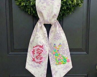 Osterhase Rosa Toile Kranz, Oster Kranz, Oster Kranz, gesticktes Blumenkreuz, Frühling / Osterkranz Schärpe