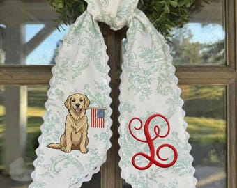 Banda de corona bordada para perro, decoración patriótica americana, banda de corona patriótica para golden retriever, decoración de corona con monograma del orgullo americano
