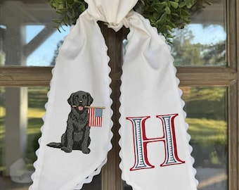 Embroidered Dog Wreath Sash, Patriotic Americana Monogram Decor, 4th of July Decoration, Americana Home Gift