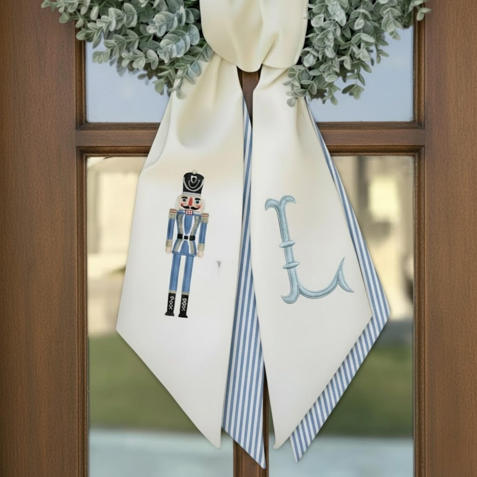 Embroidered Nutcracker with Custom Monogram Christmas Wreath Sash, Christmas Wreath Sash with Personalized Embroidered - Nutcracker+ Initial