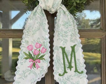 Personlig tulpanmonogram-skärp, toilebandkransdekoration