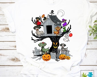 Dachshund Horror, Haunted Tree House – Halloween Costume T-Shirt, Dachshund Shirt, Dog Lover Shirt, Halloween Shirt