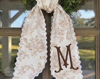 Guirnalda decorativa multitemporada, guirnalda floral personalizada, guirnalda decorativa Toile personalizada, decoración de puerta estilo granja con monograma