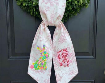 Osterkranz Schärpe, gesticktes Blumenkreuz, personalisierte Frühlingsdekor, benutzerdefinierte Kranzschärpe Stickerei, Frühlings- / Osterkranz Schärpe