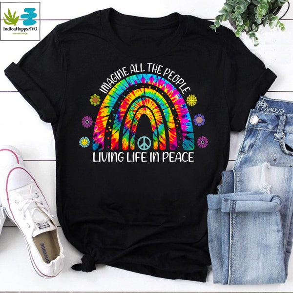 Imagine All The People Living Life In Peace Rainbow Vintage T-Shirt, LGBT Shirt, Equality Shirt, Juneteenth Shirt, Human Rights Shirt
