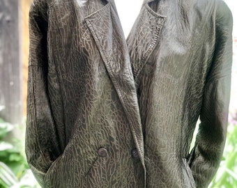 Dark green geuine leather snake print short coat "Lanna” women clothing sz 4 blazer jacket