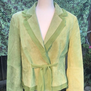Green suede blazer Dressy lightweight lined genuine leather jacket L. Marco women clothing sz L