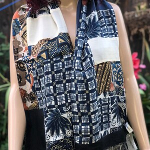 Blue silk men&#39;s or women&#39;s neck long scarf Fringed neckerchief gift for dad Christmas gift for her Birthday gift for him