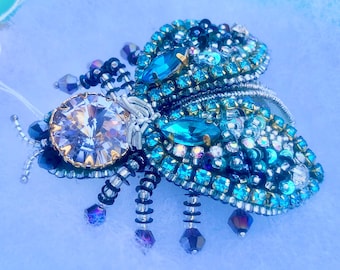 One of a kind seed bead embroidered butterfly brooch Handmade beaded fly moth insect pin Birthday women gift for her Christmas gift for mom