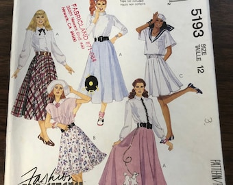 McCALL’s 5193 Misses Poodle circular basic skirt in 3 lengths Sailor costume 50s Style Women size 12 Vintage sewing pattern