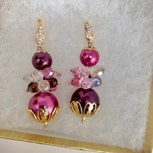 Large beadwork drop dangle earrings Chunky crystal big chandelier beaded earrings Birthday women gift for her Mothers day gift for mom