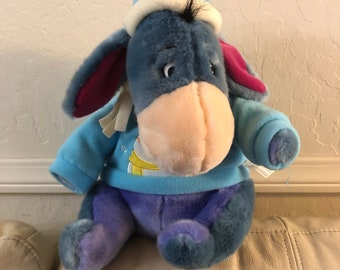 Vintage Walt Disney Store Winnie the Pooh Winter Christmas gift Eeyore 11&quot;-12&quot; Plush Stuffed Animal Toy Rare Find birthday gift for kid