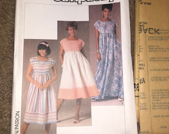 Simplicity 6903 Misses easy to sew Dress in 2 lengths sz S (10-12), M(14-16) Dress MuuMuu Loose Pullover Short Sleeve Uncut vintage pattern