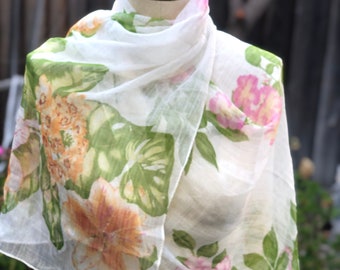 Semi sheer floral summer shoulder cover wrap shawl Lightweight fashion piano flower scarf Birthday women gift for her Mothers day gift mom