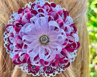 Handmade Lace Satin Organza Ribbon Bow Kanzashi Fantasy Flower