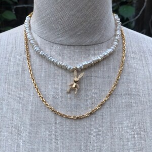Zircon 18K gold plated charm rabbit chain choker Hare pendant layers baroque pearl necklace Birthday women gift Mothers day gift for her