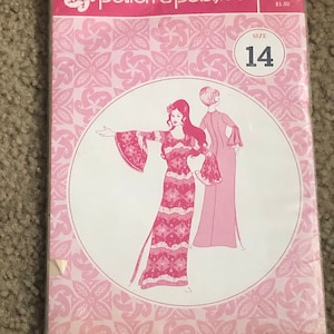 May include: A pink sewing pattern envelope with a floral design. The pattern is for a dress and is size 14. The pattern number is 3014 and the price is $1.50. The brand is Patterns Pacifica.