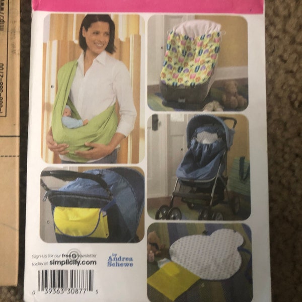 Simplicity 3712 Baby Accessories, Stroller car seat bunting, Changing pad and baby sling Uncut easy sewing pattern