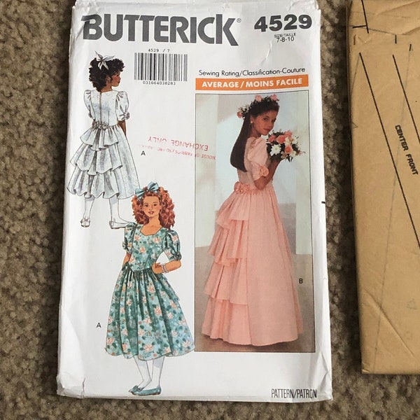 Butterick 4529 Girls formal long full length Dress sz 7-8-10 Uncut childrens sewing pattern