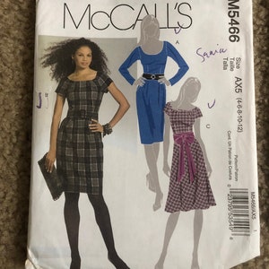 McCalls 5466 Dress Belt Sash Fitted Semi-Fitted Bodice Straight A-Line Skirt Scoop Neckline women clothing sz 4-12 Uncut easy sewing pattern