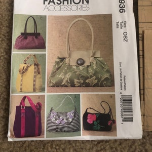 McCalls 4936 Fashion Accessories Handbags Uncut easy sewing pattern
