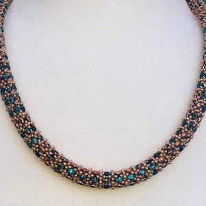Handmade gold teal beadwork chunky choker Seed bead short necklace Big bold beaded rope Birthday women gift for her Christmas gift for mom