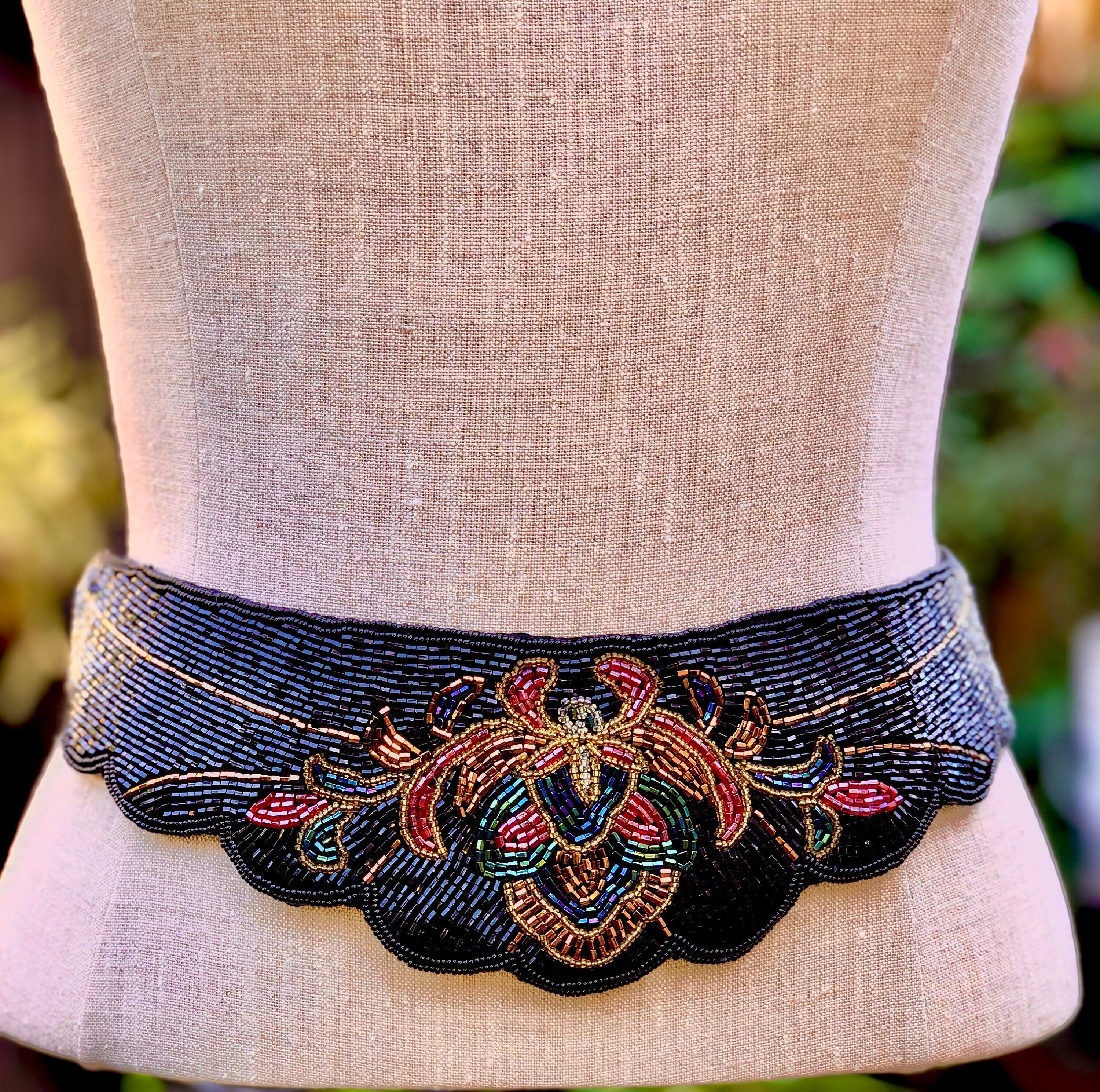 Lillian Vernon 80\'s beaded sash belt Vintage 1920s Womens Hand Beaded Floral Belt, Antique Art  main image 3