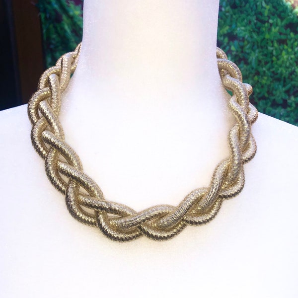 Braided cord big bold bib necklace Statement chunky toggle choker Knotted rope jewelry birthday women gift for her Mothers day gift for mom