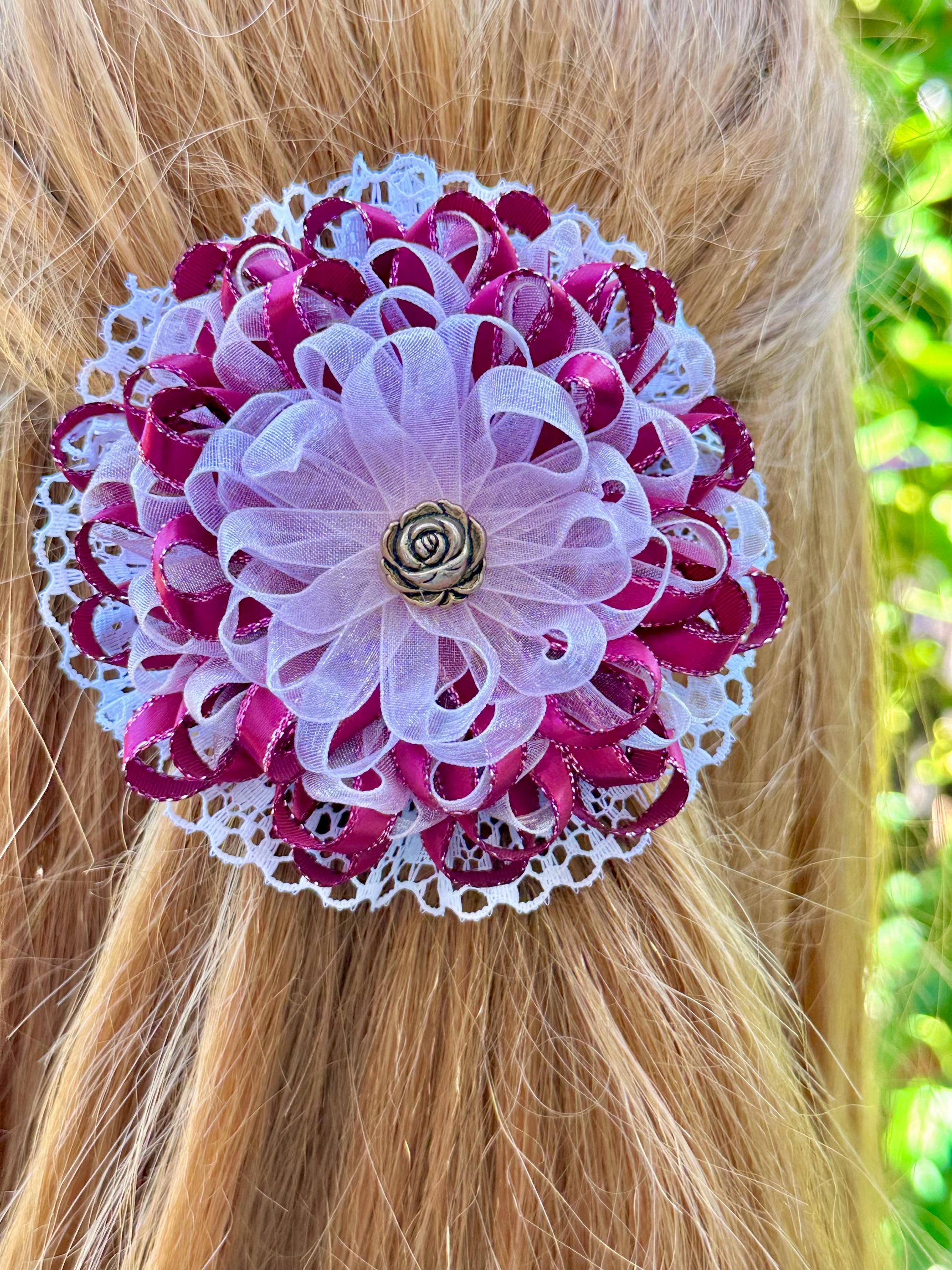 Handmade Lace Satin Organza Ribbon Bow Kanzashi Fantasy Flower