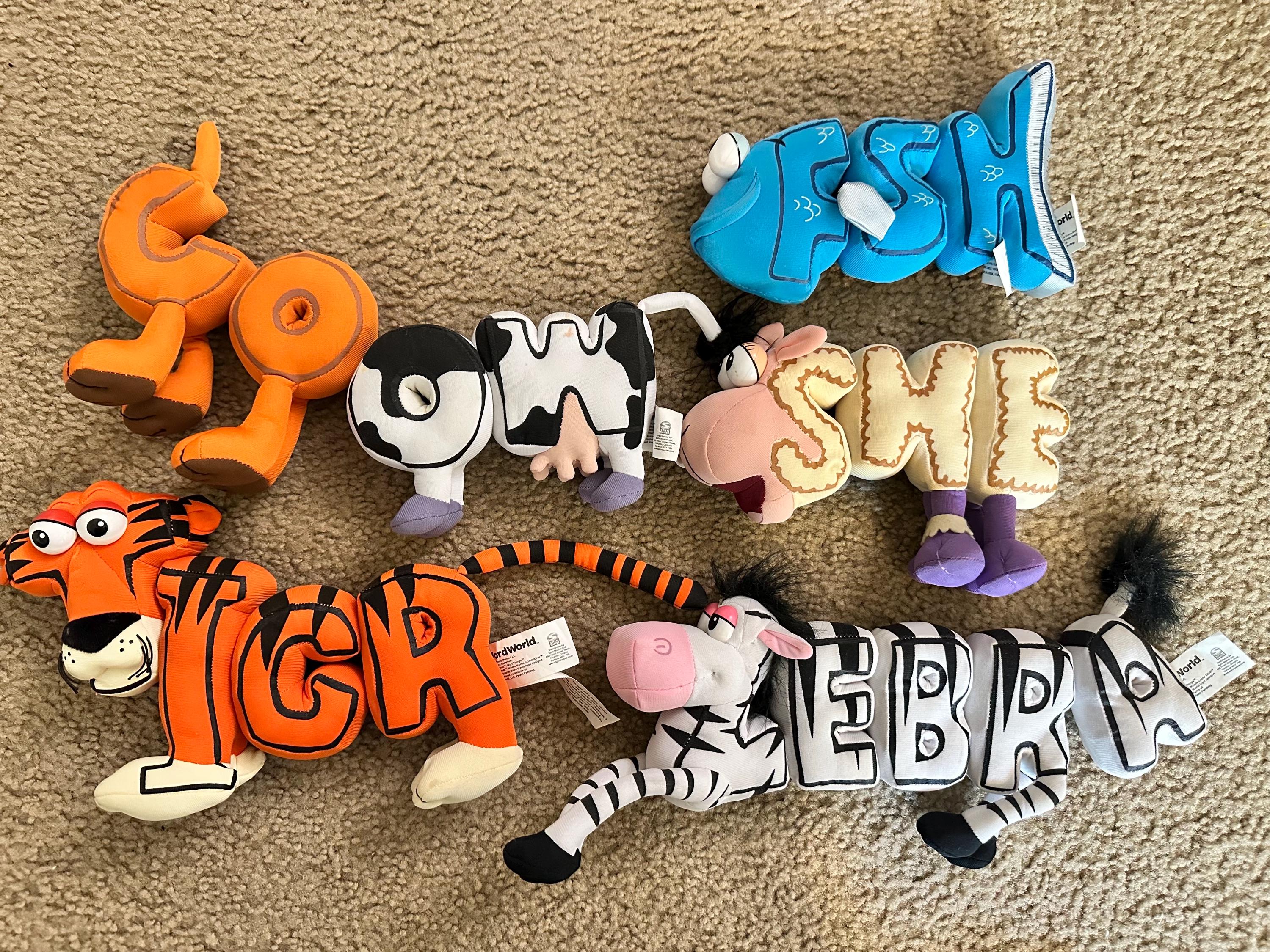 Lot of PBS Word World Replacement Stuffed Plush Magnetic Pull Apart Letters Toy Magnets Letters Zebra Animal Wordworld
