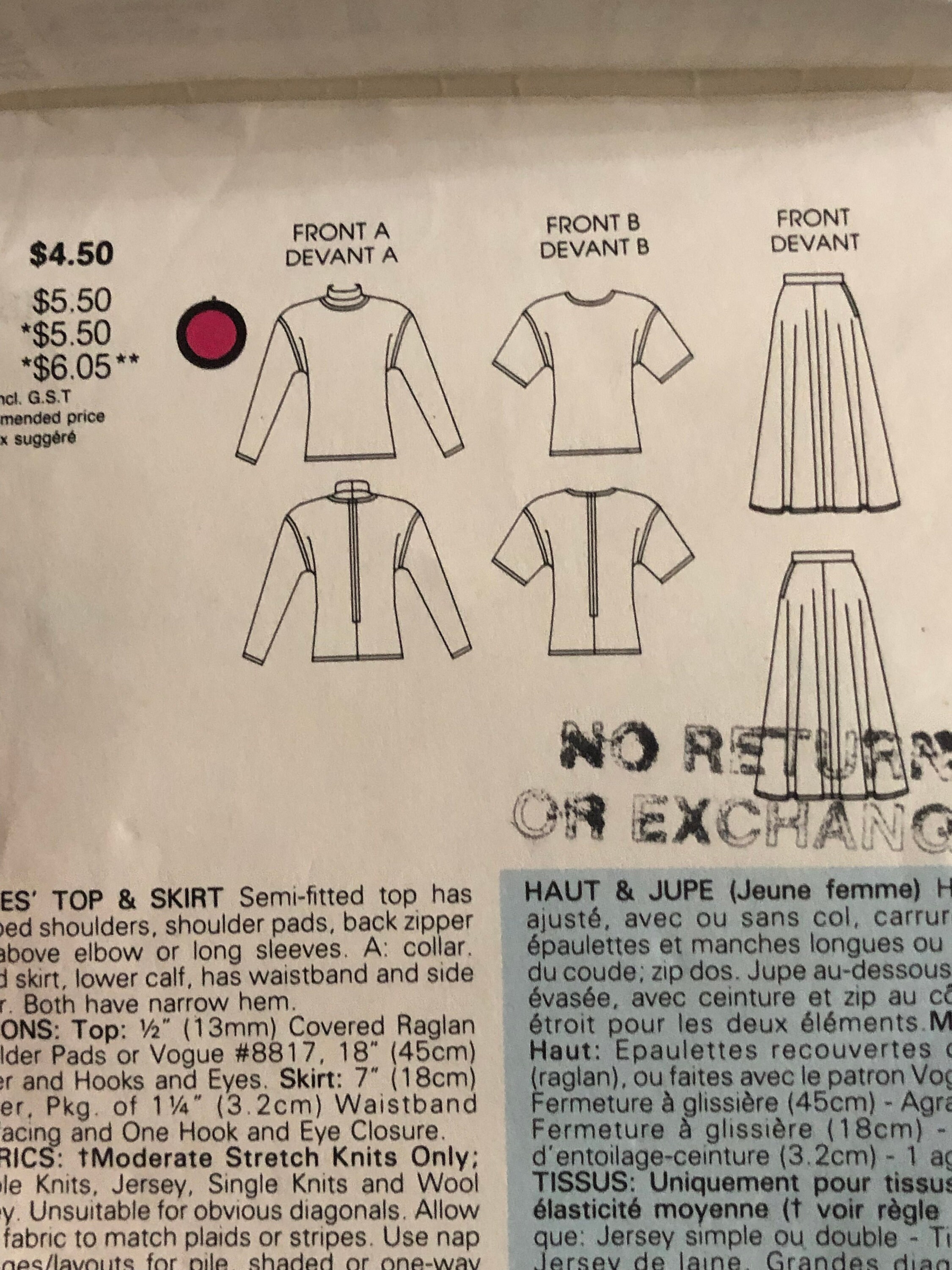 Vogue 9706 Turtleneck Semi Fitted Top Flared Skirt T-shirt Vogue 9706 Turtleneck Semi Fitted Top Flared Skirt T-shirt