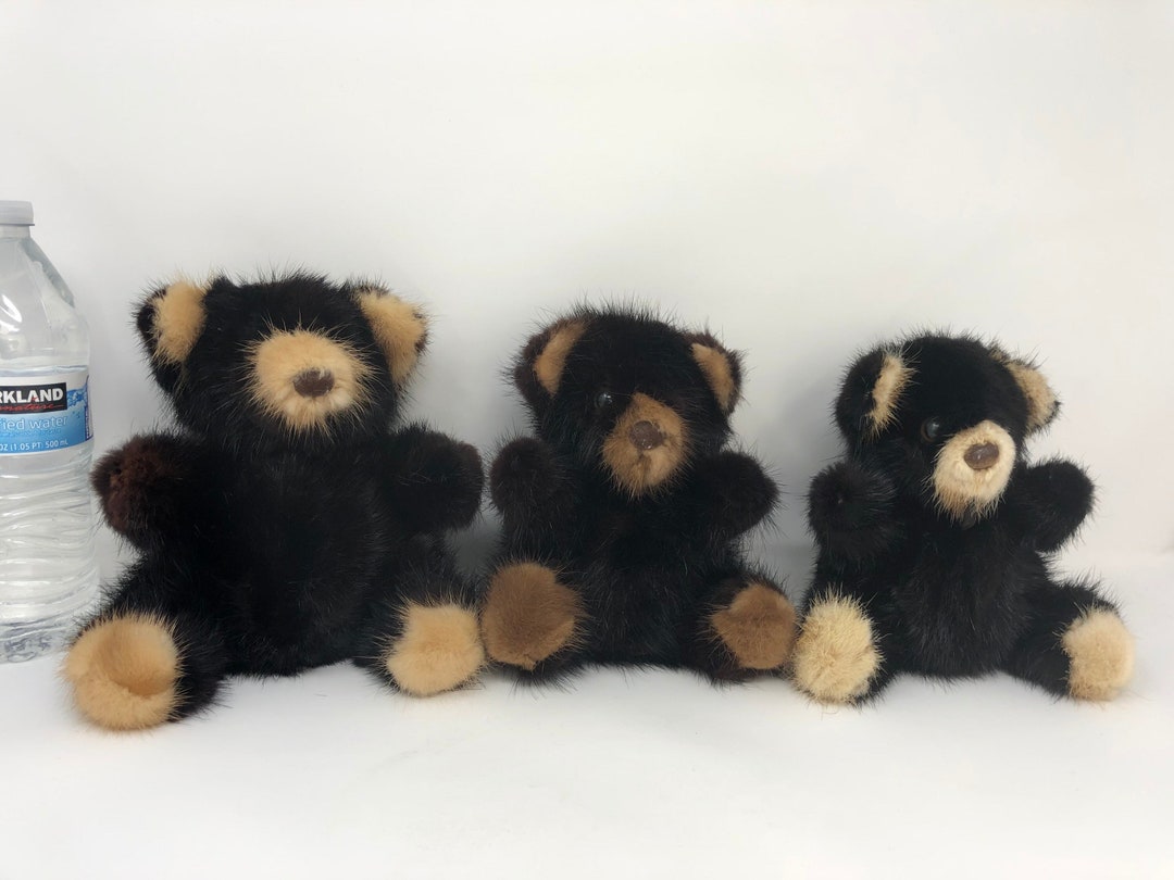 Real Mink Teddy Bear Cub, Natural Fur Collectible Bear Plush Stuffed