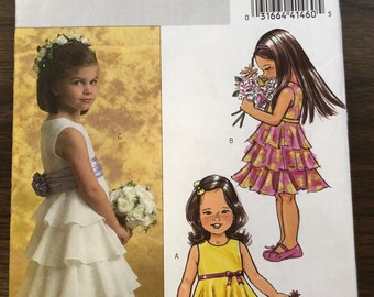 Butterick 4967 Girls flower formal weding dress with Ruffled Tiered Skirt Cummerbund dress, kids sz 2-3-4-5 Uncut children sewing pattern