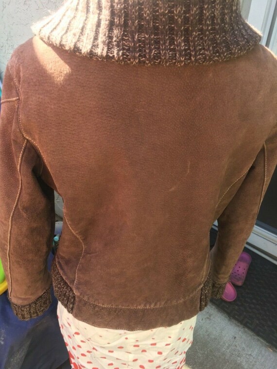 Genuine leather cropped bomber jacket with fur li… - image 5