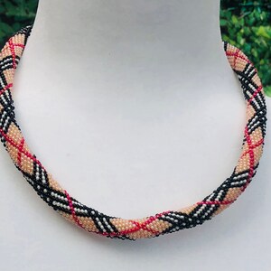 Beaded geometric scottish cage short chunky rope necklace Tartan strips beadwork choker Birthday women gift for her Mothers day gift for mom