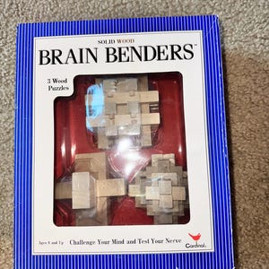 Vintage unopened box Cardinal solid wood brain benders 3 wooden brain teaser puzzles Birthday gift for kids and adults