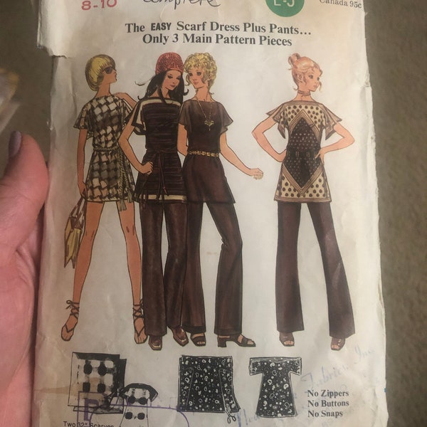 Butterick 5941 Misses dress, Loose fitting tunic and pants sz S (8-10) complete women sewing pattern