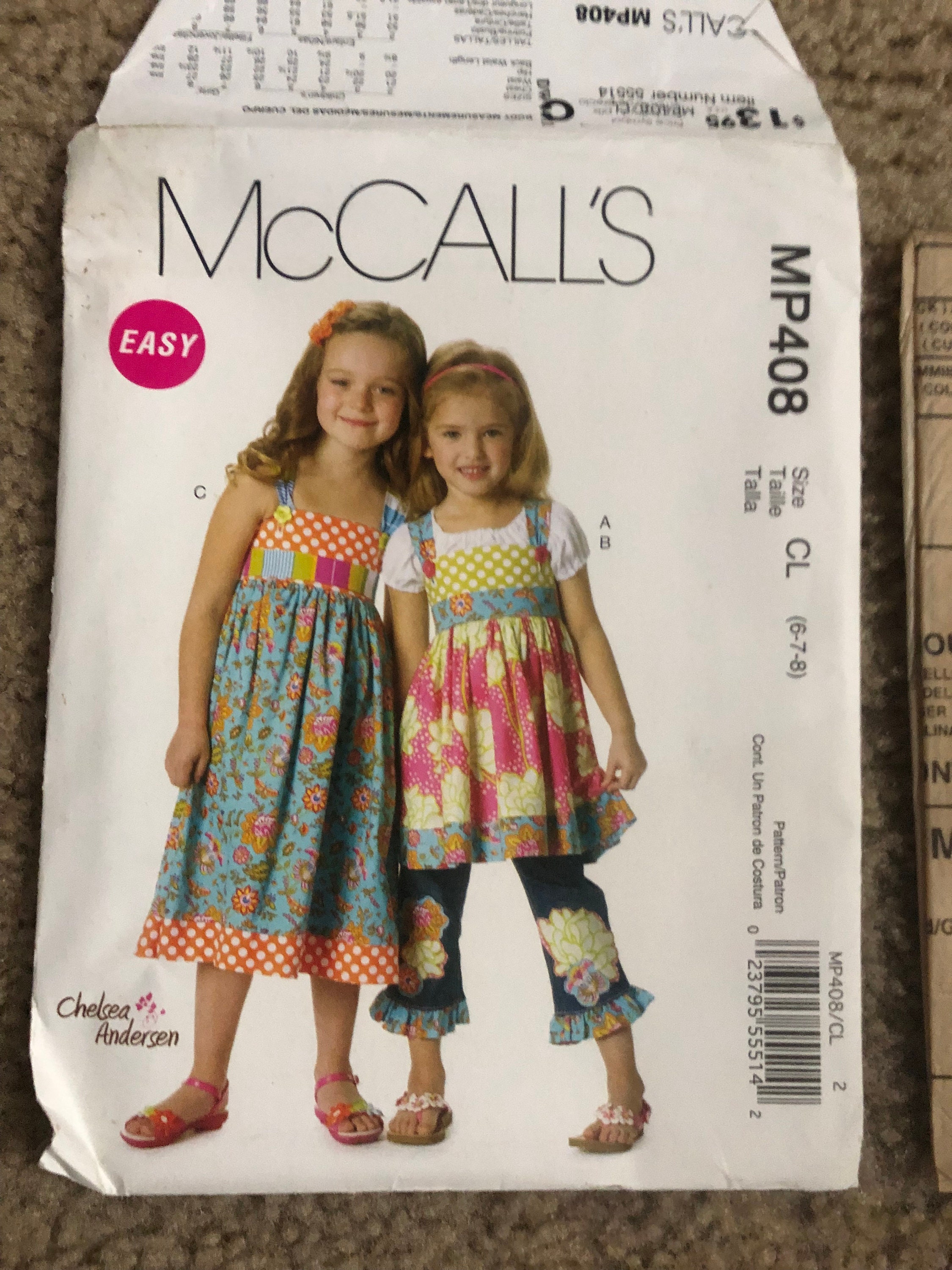 Mccalls 6313 MP408 Girls Tops, Dress, Belt and Ruffle for