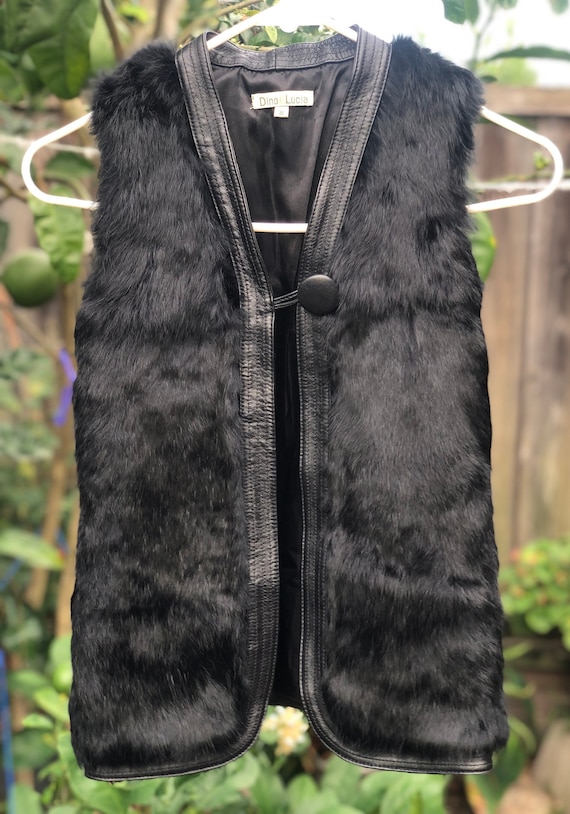 Fashion girls rabbit fur vest with leather trimmin