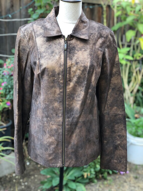 Misses leather soft metallic bronze blazer jacket… - image 9