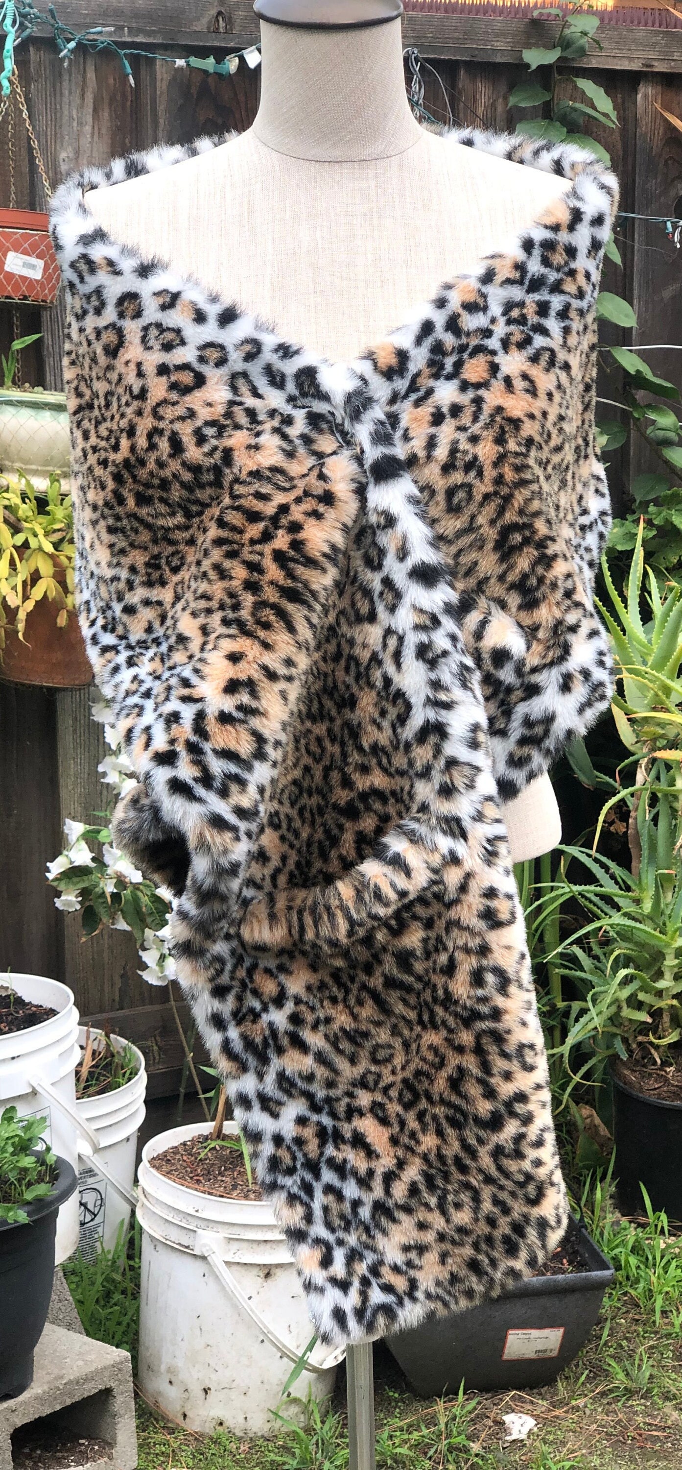 Long Faux Fur Boa Scarf With Pockets Winter Fuzzy Fur Stole