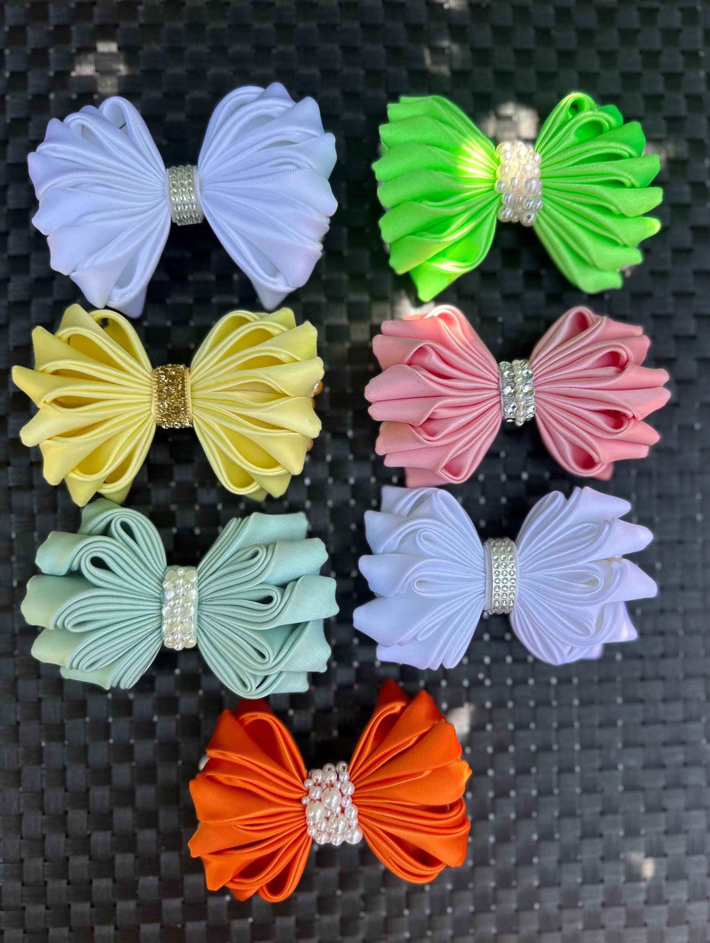 Handmade Kanzashi Hair Bow, Satin Ribbon French Barrette Clip