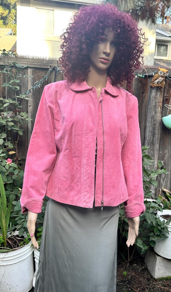 Pink genuine leather short blazer jacket women clothing sz M Christmas or birthday gift for her
